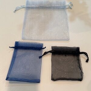 Set of Sheer Organza Gift Bags in Silver, Blue and Black